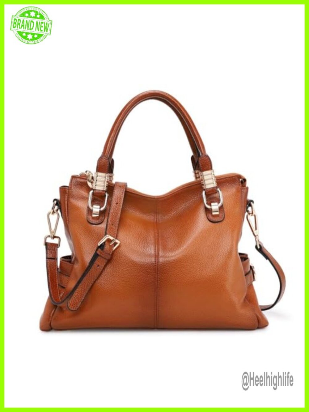 Top Grain Pebbled Cowhide Leather Satchel Tote Shoulder Bag